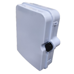 Xoptic FTTx BOX C24 v2  priebežný + zámok s kľúčikom - optický vonkajší  box s kazetou (uchytenie na stenu) pre 24 x SC simplex adaptér, 2 priebežne silikónové vstupy, uzamykateľné prevedenie zámok s kľúčikom