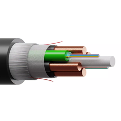 Fibrain Hybridný optický kábel 2x12vlákno, G657A 2T12F + 2x2,5mm2 CU vodiče 3,4, 2800N, vonkajší priemer 14,5mm