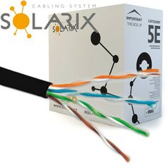 SOLARIX UTP CAT5e, SXKD-5E-UTP-PE - VONKAJŠÍ dátový kábel CAT5e, PE plášť, drôt, balenie: 305m box, čierny, kód: 27655191