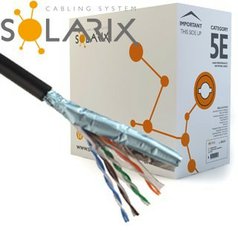 SOLARIX FTP CAT5e, SXKD-5E-FTP-PE  - VONKAJŠÍ dátový kábel CAT5e, PE plášť, drôt, balenie: 305m box, čierny, kód: 27655192