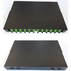 PATCHPANEL 1U 19“ 12 SC/APC  DX adaptér + kazeta -  optický patchpanel 1U výsuvný, 19'', s 12 SC/APC Duplex adaptér + kazeta