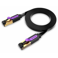 Dátový FLAT patchcord STP, Cat.7, 15m čierny- sieťový kábel Vention Flat Cat.7 Patch Cable 15m, čierny